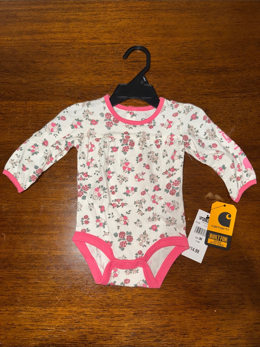NWT- Carhartt Baby Pink Floral Long-Sleeve One-Piece Bodysuit